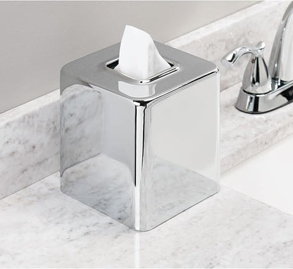 mDesign Metal Square Tissue Box Cover, Modern Facial Paper Holder, Accessories for Bathroom Vanity Countertop, Bedroom Dresser, Night Stand, Desk, Office, End Table, Unity Collection - 2 Pack - Chrome