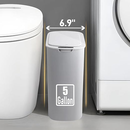 TIPGO 5 Gallon Motion Senor Bathroom Trash Can with Lid, Automatic Garbage Can Touchless, Smart Plastic Waste Basket for Narrow Spaces, Bathroom, Office, Bedroom, Living Room (Gray)