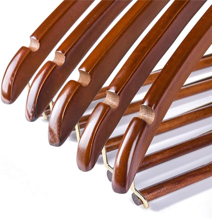 Quality Hangers Wooden Hangers Beautiful Sturdy Suit Coat Hangers with Locking Bar Walnut Finish Gold Hooks (20)