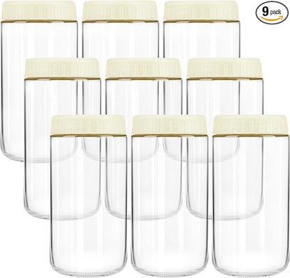 Overnight Oats Containers with Lids, 24oz Wide Mouth Mason Jars with Lids, 9 Pack Glass Jars with Airtight lid for Chia Pudding Yogurt Salad, Meal Prer Oatmeal Jars, Yellow
