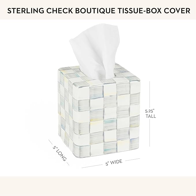 MACKENZIE-CHILDS Tissue-Box Cover, Tissue Holder for Home Decor, Gray-and-White Sterling Check, Square