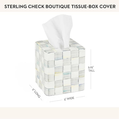 MACKENZIE-CHILDS Tissue-Box Cover, Tissue Holder for Home Decor, Gray-and-White Sterling Check, Square