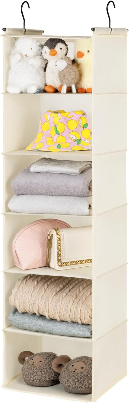 GRANNY SAYS 6 Shelf Hanging Closet Organizers and Storage, Collapsible Closet Hanging Organizer with 2 Sturdy Hooks, Large Hanging Shelves for Closet, College Dorm, Locker, Beige