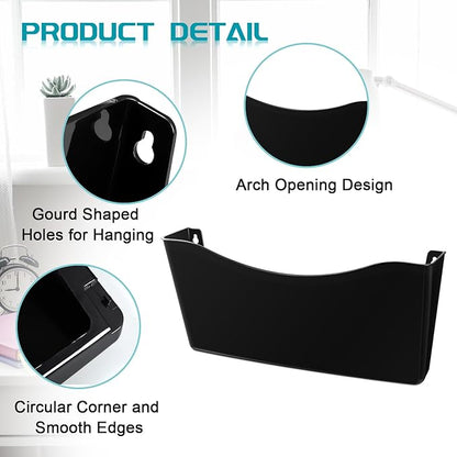 Colarr 6 Pcs Expandable Pocket Wall File Set Plastic Wall Mountable Space Saving Files Office Wall Organizer Wall Mount File Holder Wall Hanging File Organizer for Mail Magazine Letter (Black)