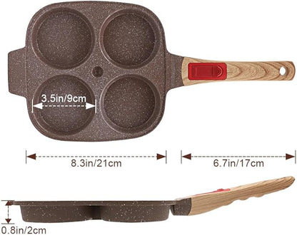 Ceramic Egg Frying Pan, Nonstick 4 Cup Fried Egg Pan with Detachable Handle, Omelette Pan Induction Compatible - Brown