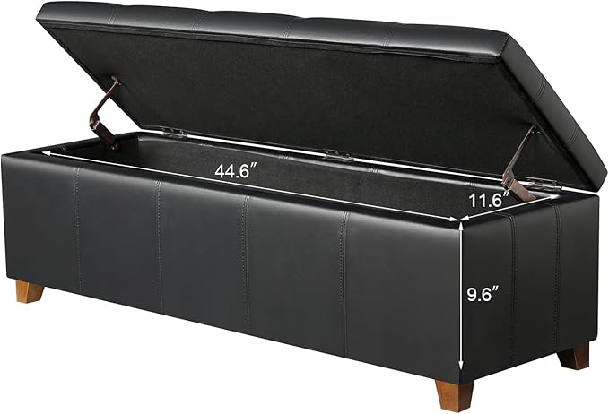 Homebeez 48" Faux Leather Storage Ottoman,End of Bed Bench,Upholstered Ottoman Bench with Storage for Living Room,Bedroom,Entryway