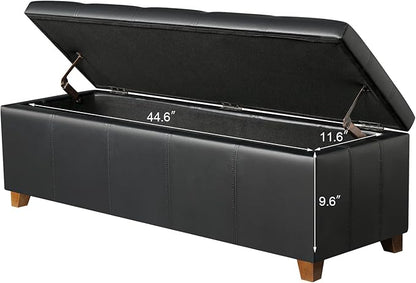 Homebeez 48" Faux Leather Storage Ottoman,End of Bed Bench,Upholstered Ottoman Bench with Storage for Living Room,Bedroom,Entryway