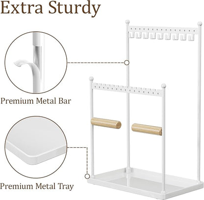 3 Tier white Jewelry Stand, Necklace Organizer, Earring Holder with 44 Holes and 9 Hooks, for Necklaces, Bracelets, Rings
