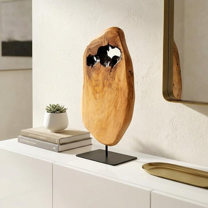 WELLAND Irregular Cedar Wood Sculpture 8.75" W x 1.75" D x 17.75" H Natural Edge Tabletop Statues, Handmade Ornaments, Décor for Living Room, Home Office, Bedroom,