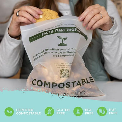 Matter Compostable Gallon Freezer Bags for Food Storage, Eco-Friendly, Resealable, Food Storage Bags, 30 Count