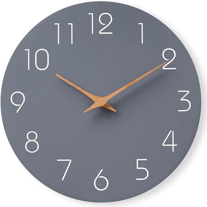 Mosewa Wall Clock 8 Inch Gray Battery Operated Silent Non Ticking Simple Modern Clock Decorative for Bedroom Living Room Kitchen Home Bathroom Office