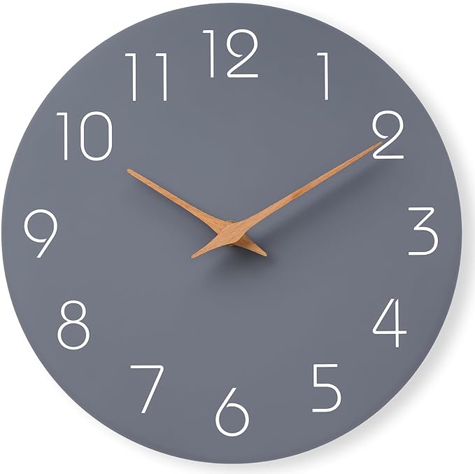 Mosewa Wall Clock Silent Non Ticking Decorative for Kitchen Bedroom Bathroom Office Living Room Battery Operated 10 Inch Gray Modern Simple