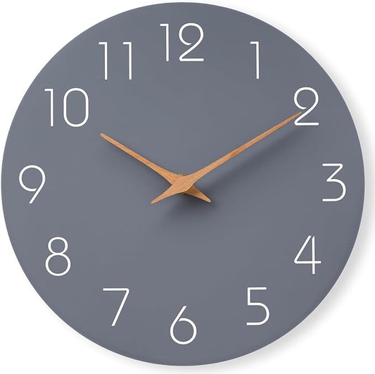 Mosewa Wall Clock Silent Non Ticking Decorative for Kitchen Bedroom Bathroom Office Living Room Battery Operated 10 Inch Gray Modern Simple