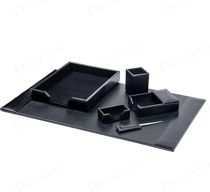 Dacasso 6 Piece Black Bonded Leather Luxury Desk Accessory Set - Desk Pad & Organization Essentials