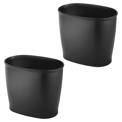 iDesign Slim Plastic Bathroom Trash Can, Small Garbage Bin for Bedroom, Office, Desk, Dorm, 2-Pack, Black