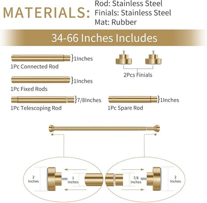 YNL Tension Shower Curtain Rod 34-66 Inch, Adjustable Spring Tension Curtain Rod No Drilling, Non-Slip, Never Rust, Stainless Steel, for Small Window Laundry Door Entryway, Gold