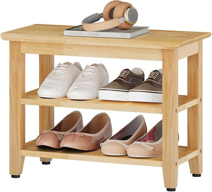 Wood Shoe Bench for Entryway,Bench with Shoe Rack,Storage Shoe Organizer for Hallway,Living Room,Bedroom (Natural, 23.62''W×11.81‘’D×17.71‘’H)