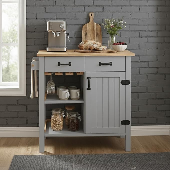 From the Tree Furniture Modern Kitchen Island Cabinet with Convenient Storage Drawers - Solid Pine Wood Coffee Bar Cart, 31" Storage & Organization Solution - Practical Kitchen Cabinet