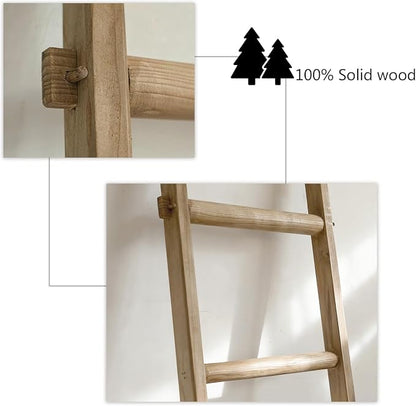 Wooden Blanket Ladder - Natural & Motley Wood - Leaning Wall Decor for Bedroom, Bathroom, Living Room - Rustic Quilt Holder & Towel Rack (Brown, 76in（6-Tier）)