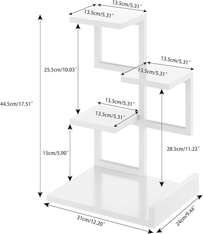 YMYNY Desktop Shelf Organizer, 4 Tier Storage Display Rack, Desk Shelf Organizer Small Bookshelf with Metal Frame for Office, Books, Plants, 12.2" x 9.45" x 17.52", White UHSR007W