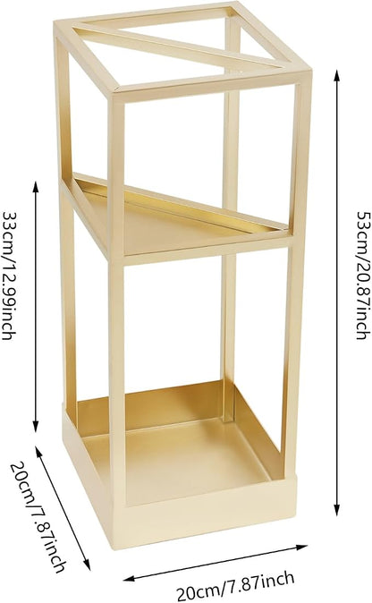 Umbrella Rack for Entryway, Modern Metal 20.87in Tall Freestanding Umbrella Holder with Built-in Shelf, Compact Storage for Long&Short Stick Rain Umbrellas and Walking Canes (Golden)