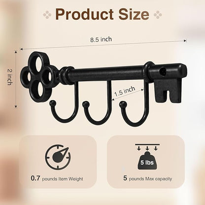Classic Wall Mounted Key Holder Hook Rack, Vintage Key Rack for Entryway (Black)