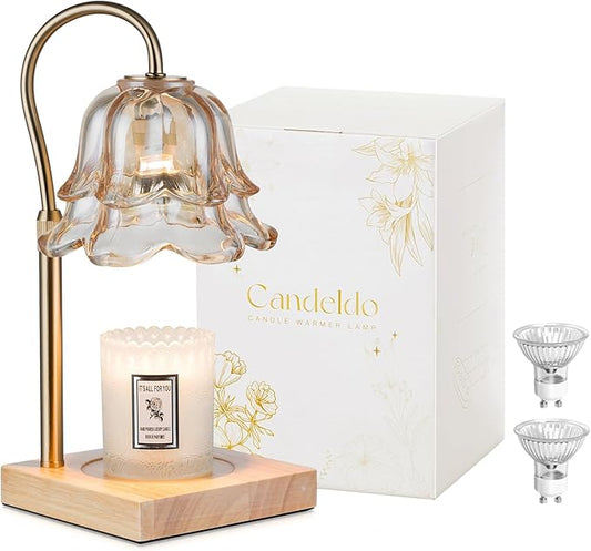 Candeldo Candle Warmer Lamp with Timer: Flower Gold Candle Lamps Height Adjustable Wax Melt House Warming Gifts New Home Decor Mothers Day Birthday Gift for Women Mom