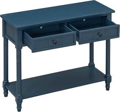 Knocbel Antique Entry Console Table with 2 Drawers & Bottom Open Shelf, Wood Sofa Tables for Entryway Hallway Living Room, 35.34" W x 13.8" D x 30.25" H, Dark Navy