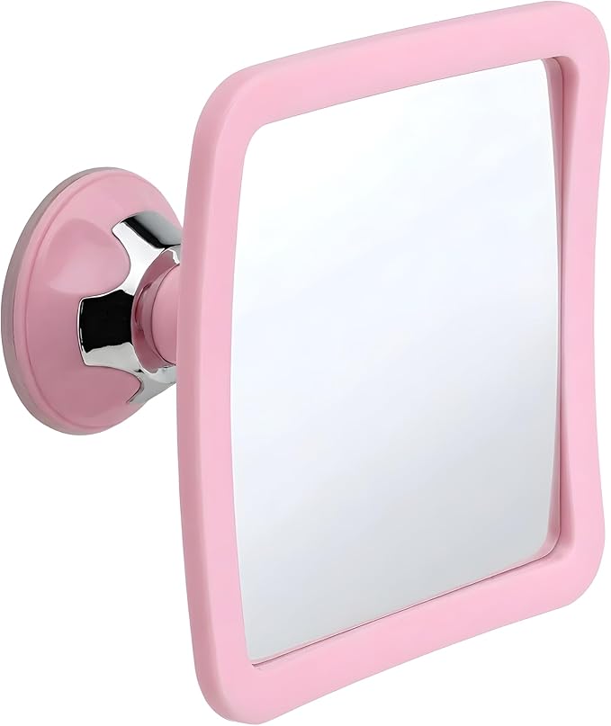 MIRRORVANA Fogless Shower Mirror for Skincare and Grooming, Anti Fog Shatterproof Design with Strong Suction and 360° Swivel, Women’s Beauty Routine Friendly Bathroom Mirror - 6.3" x 6.3" (Pink)