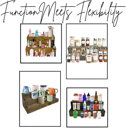 Tiered Bottle Shelf | 2 Tier Liquor Bottle Display | Bar Organization | Display Shelf | Wine Shelf | Bar Display | Kitchen Counter Shelf (24", Black)