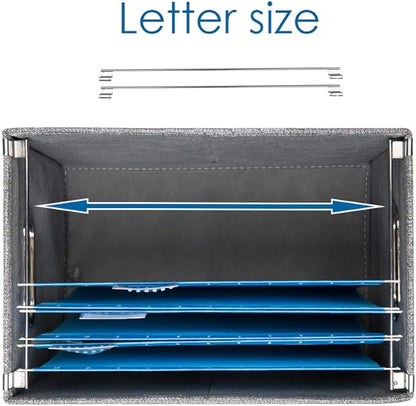 PRANDOM File Organizer Box - Set of 4 Collapsible Decorative Linen Filing Storage Hanging File Folders with Lids Office Cabinet Letter Size Grey (14x9.3x10.8 inch)