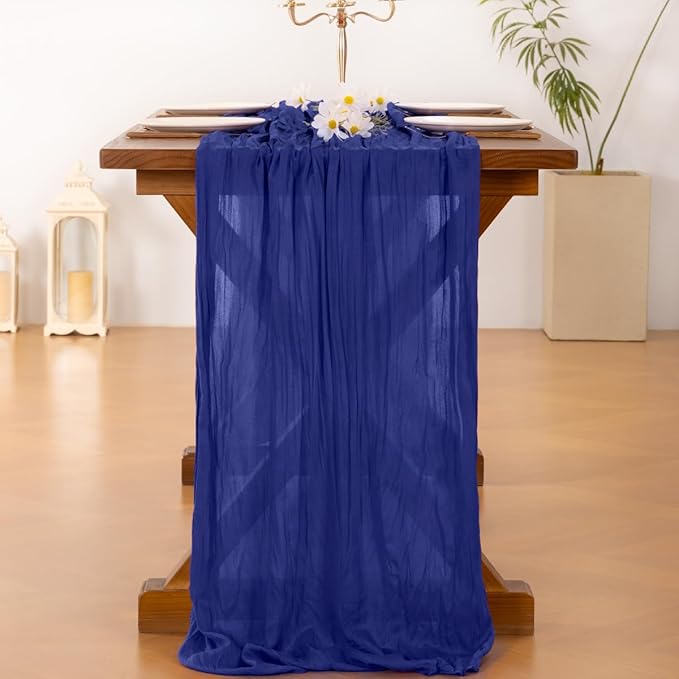 Socomi Royal Blue Valentine's Day Cheesecloth Table Runner Boho Rustic Gauze 120 inch 10FT Cheese Cloth Runner for Wedding Party Baby Shower Birthday Home Decor Holiday Decorations