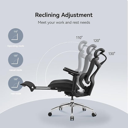 SIHOO Doro C300 Ergonomic Office Chair with Footrest, Ultra Soft 3D Armrests, Dynamic Lumbar Support for Home Office Chair, Adjustable Backrest Desk Chair, Swivel Big and Tall Computer Chair (Black)