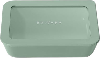 BRIVARA HOME Ceramic Coated Glass Food Storage Container | No PTFE, PFOA, PFAS, and BPA | Reusable Non Toxic Meal Prep Container with Glass Lid | Easy To Store | 3 Cup Rectangle [Willow]