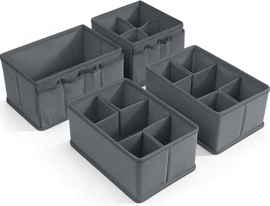 Cosmetic Storage Bins Makeup Organizer, Adjustable Multifunction Storage Box Desk Drawer Divider for Makeup Brushes, Bathroom Countertop or Dresser, Set of 4