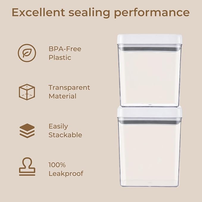 UFORU Food Storage Containers with Twist-lock Lids, 4-Set 0.7/1.3/1.8/2.6QT Airtight Food Storage Containers, Stackable Kitchen Pantry Organizer, Rotary Opening Containers for Flour, Cereal & Sugar