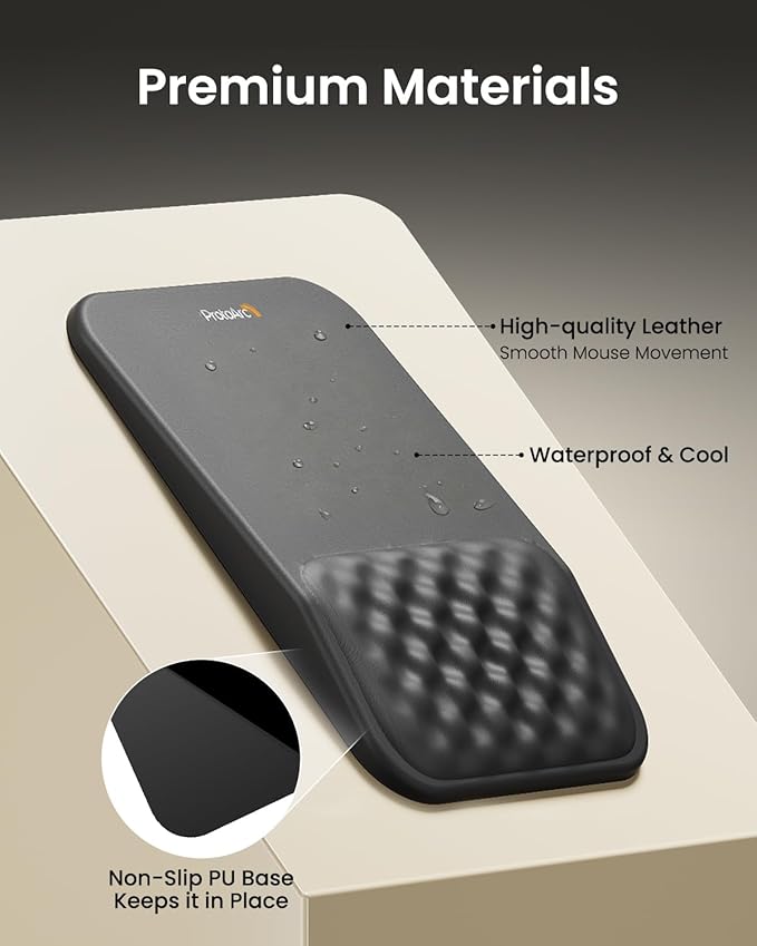 ProtoArc MP50 Ergonomic Mouse Pad with Wrist Rest, PU Leather Mousepad with Soft Memory Foam and Non-Slip PU Base for Pain Relief, Desk, Home, Office, 12x8 Inches, Black (Mouse Not Included)