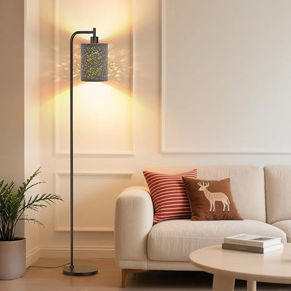 Floor Lamp with Linen Shade, Dimmable Tall Standing Lamp with Remote Control & 3 Color Temperatures, Modern Floor Lamps for Living Room Bedroom Office Corner, 9W LED Bulb Included