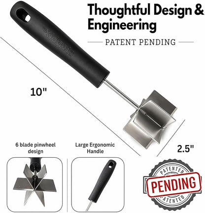 Large Stainless Steel Meat Chopper & Masher | Dishwasher Safe | 6-Blade Ground Beef Chopper Tool | Hamburger Smasher | Oversized Ergonomic Handle | Heat Resistant Grip - 10" (Black 10")