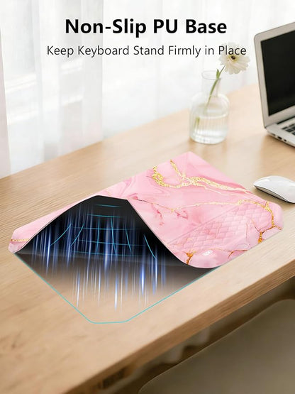 2-in-1 Ergonomic Keyboard Stand with Wrist Rest, Comfy Keyboard Riser Holder with Massage Design, Pink Marble
