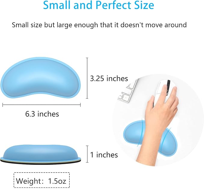 Dapesuom Mouse Wrist Rest, Ergonomic Memory Foam Mouse Wrist for Computer Desk Mats Support, PU Leather Hand Rest Pad Cushion for Gaming, Laptop, Men, Women, Pain Relief & Easy Typing, Sky Blue