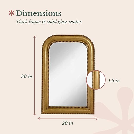 Hamilton Hills 20" x 30" Classic Gold Framed Rich Framed Top Round Corner Mirror - Thick Arched Top Rich Wall Mirror - Vanity for Bathroom Decor, Bedroom, Living Room - Hangs Horizontal or Vertical