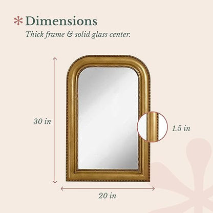 Hamilton Hills 20" x 30" Classic Gold Framed Rich Framed Top Round Corner Mirror - Thick Arched Top Rich Wall Mirror - Vanity for Bathroom Decor, Bedroom, Living Room - Hangs Horizontal or Vertical