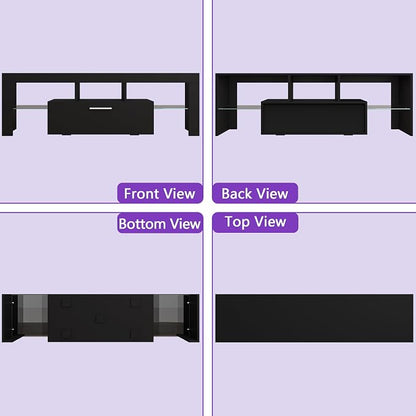 Clikuutory Modern Lighting 51 inch TV Stand with Large Storage Drawer for 32 40 50 55 Inch TVs, TV Console with 20 Color LED Lights, Entertainment Center Media and Open Shelf for Bedroom, Black