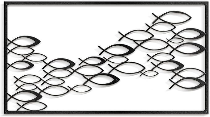 SIGNLEADER Metal Wall Decor Fish School Minimalist Modern Abstract Wall Sculpture Hangings Home Decoration for Living Room, Bedroom, Bathroom, Kitchen, Outdoor - 24" Black
