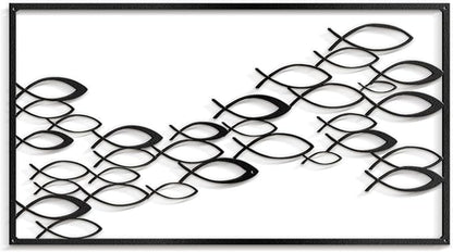 SIGNLEADER Metal Wall Decor Fish School Minimalist Modern Abstract Wall Sculpture Hangings Home Decoration for Living Room, Bedroom, Bathroom, Kitchen, Outdoor - 24" Black