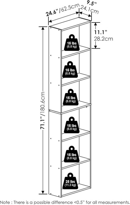 Furinno Jaya Simply Home Free Standing 6-Tier Open Storage Bookcase, Espresso