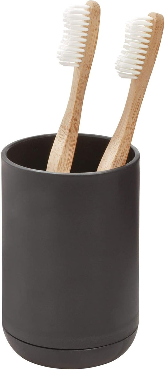 iDesign Toothbrush Holder for Normal Toothbrushes,Spin Brushes,and Toothpaste,The Cade Collection - 3" x 3" x 4. 5",Matte Black,(Pack of 12)