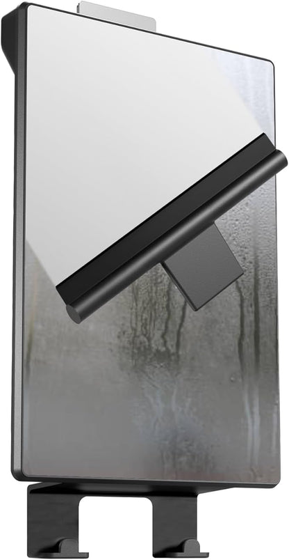 HONEYBULL Fogless Shower Mirror for Shaving – Anti Fog Mirror for Shower with Water Tank, Adhesive Hook Mount, Bonus Razor Holder & Squeegee – for Men and Women, Small Bathroom Accessory (Black)