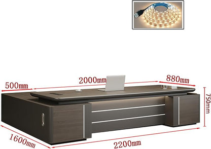 L-Shaped Executive Desk – Modern Executive Desk with Drawers, and Storage, Sturdy Wood & Metal Construction, Aluminum Inlaid Surface for Home & Office Workstation (B-Right, L 220cm/86.6in)